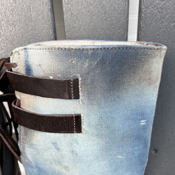 Freebird Boots Womens 8 Blue Cyrus Leather Roses Embroidery Knee High Laces Boho - Picture 5 of 16